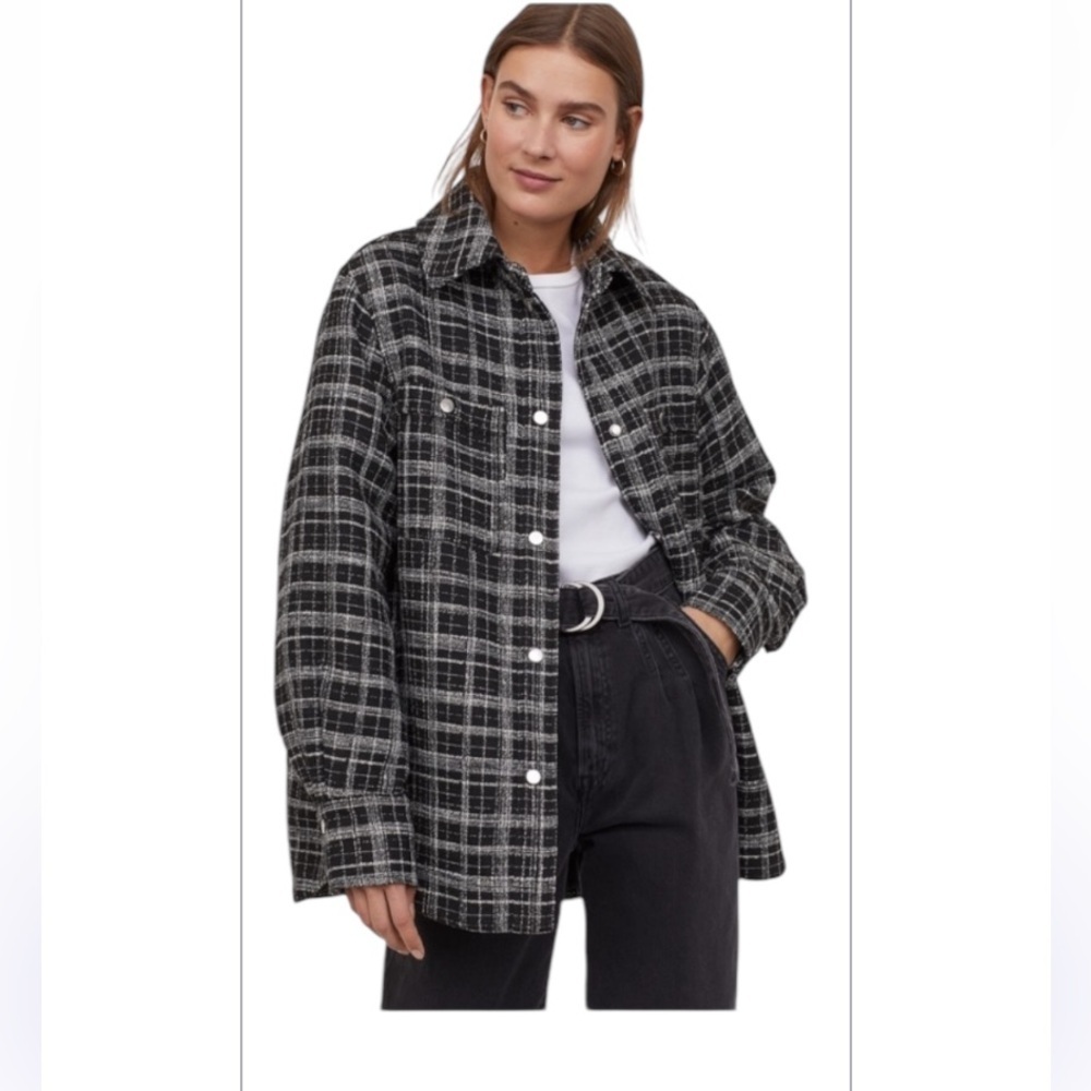 H&M Oversized Jacquard Weave Shirt Jacket Size XS
